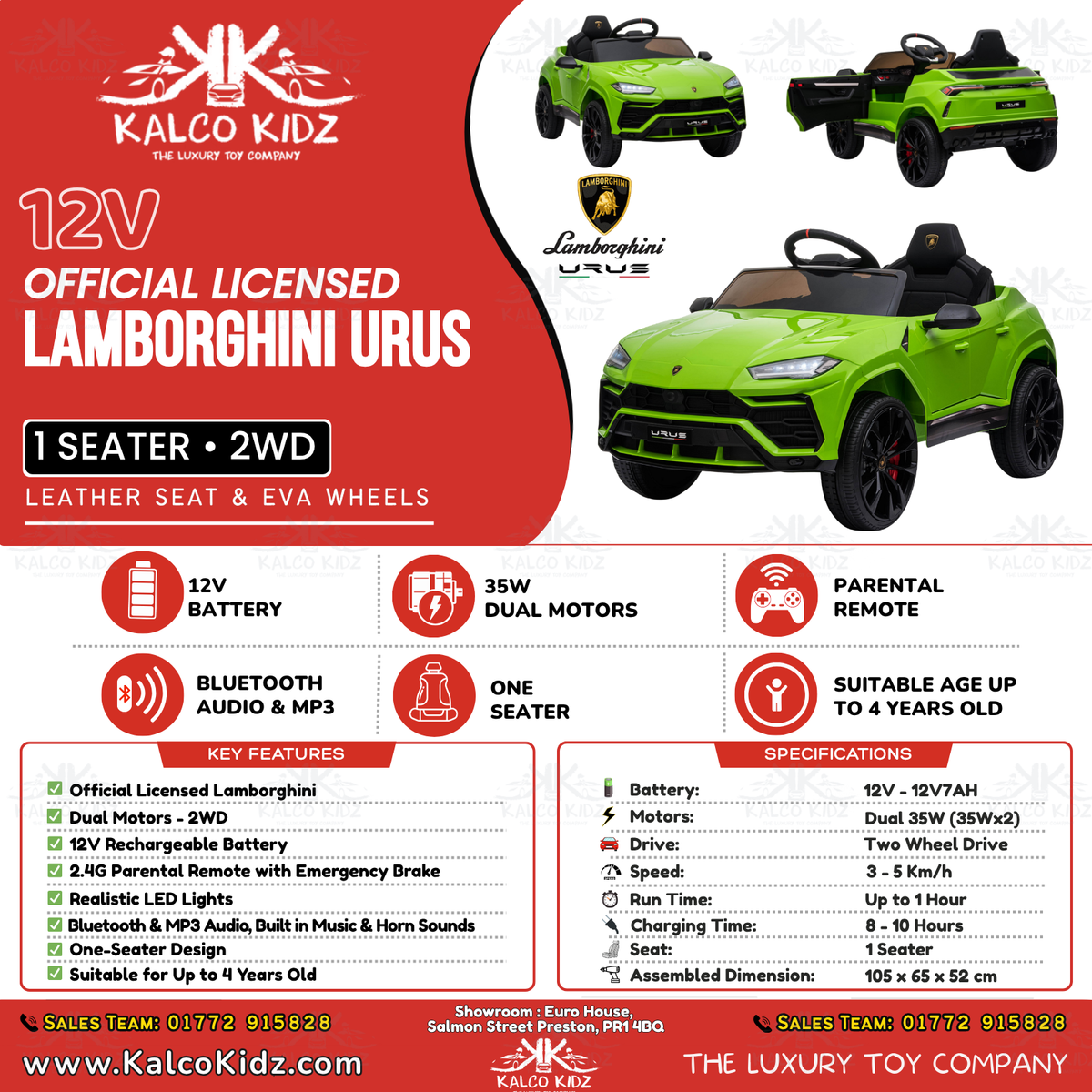 LAMBORGHINI URUS - Green | 12V | Leather Seat | EVA Wheels | RC