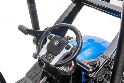 HOLLAND STYLE TRACTOR with TRAILER - Blue | 24V | Leather Seat | EVA Wheels