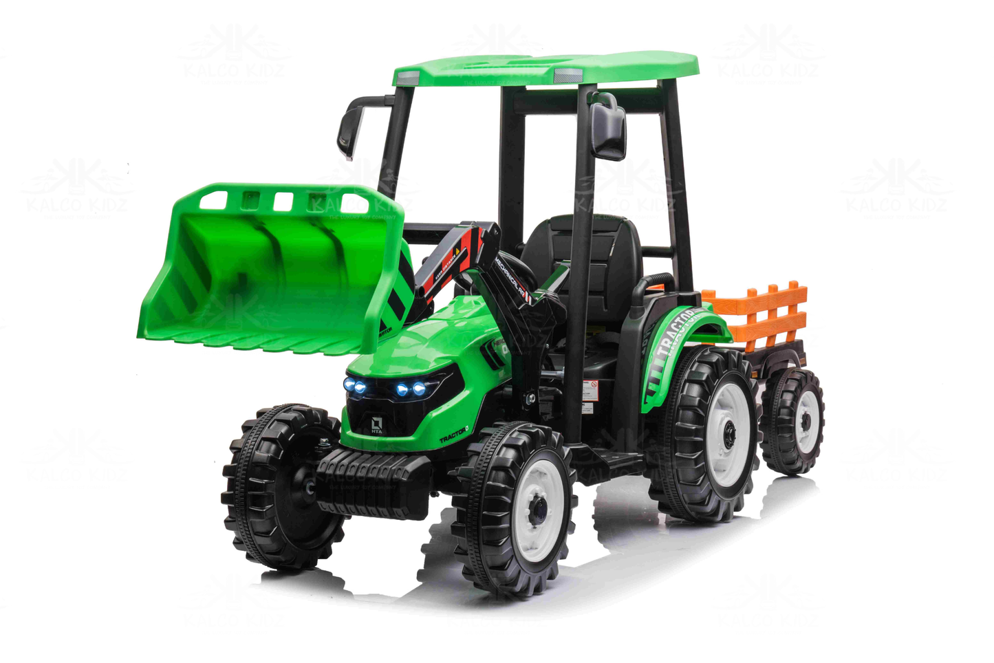 HOLLAND STYLE TRACTOR with TRAILER - Green | 24V | Leather Seat | EVA Wheels
