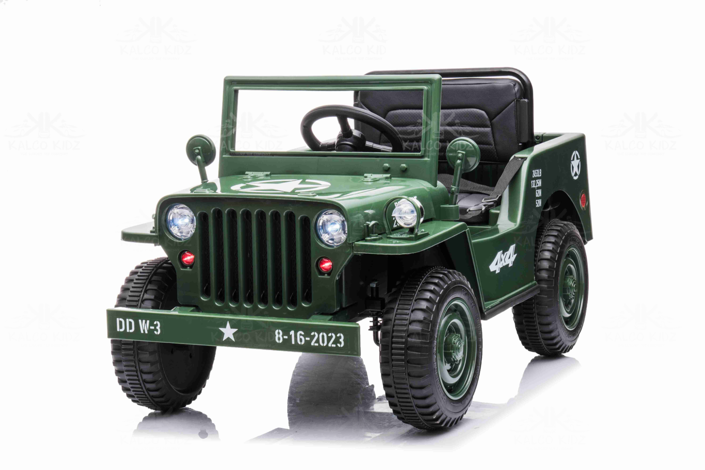ARMY WILLY JEEP - Green | 12V | Leather Seat | EVA Wheels | Parental RC
