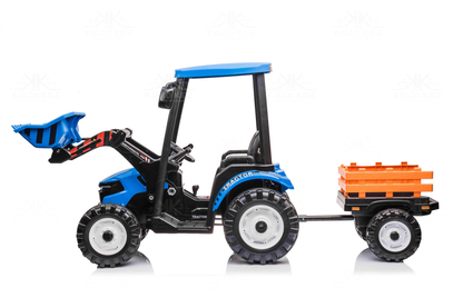 HOLLAND STYLE TRACTOR with TRAILER - Blue | 24V | Leather Seat | EVA Wheels