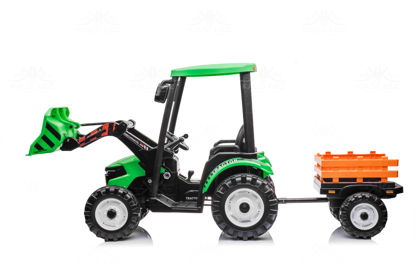 HOLLAND STYLE TRACTOR with TRAILER - Green | 24V | Leather Seat | EVA Wheels