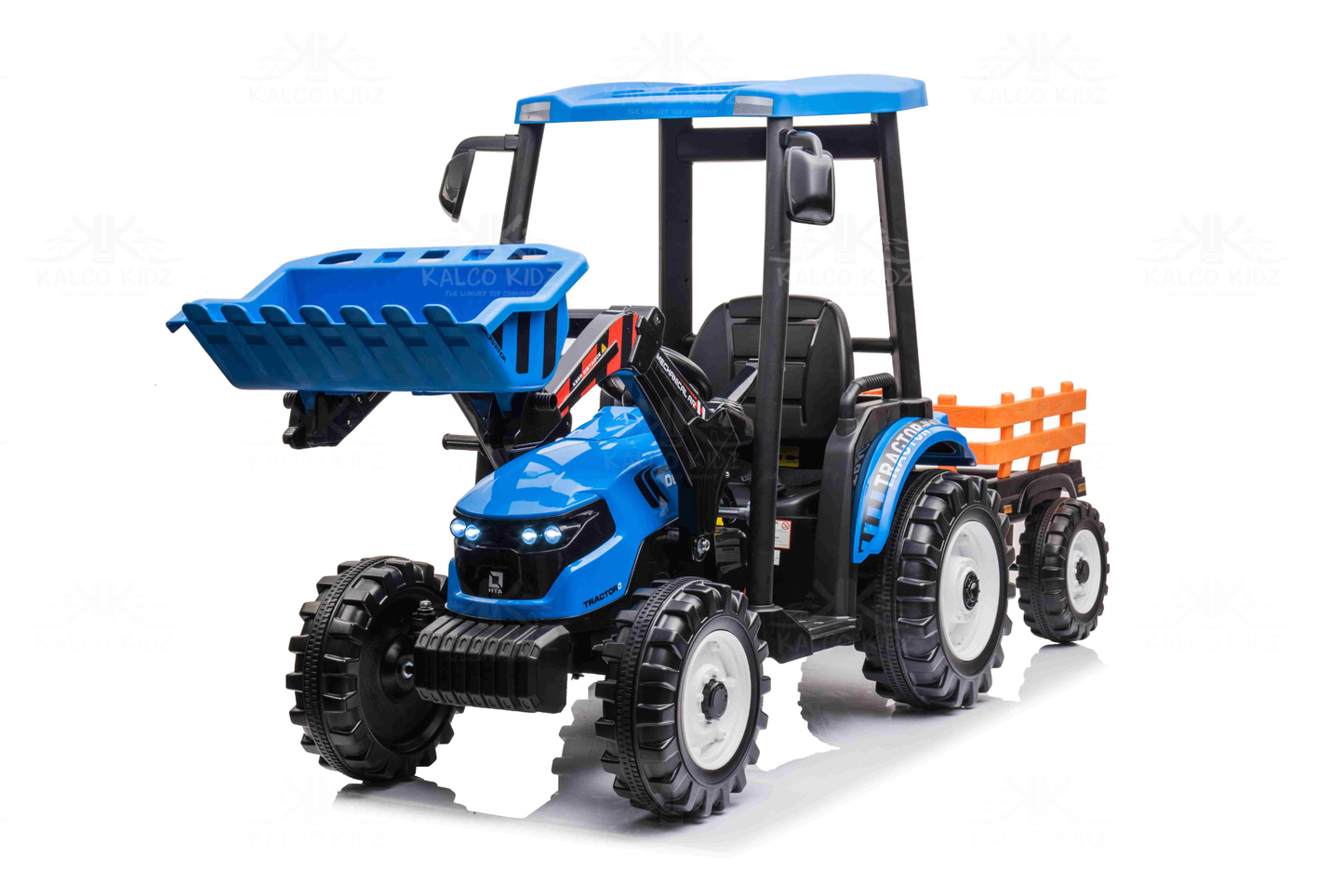 HOLLAND STYLE TRACTOR with TRAILER - Blue | 24V | Leather Seat | EVA Wheels