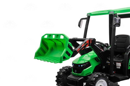 HOLLAND STYLE TRACTOR with TRAILER - Green | 24V | Leather Seat | EVA Wheels
