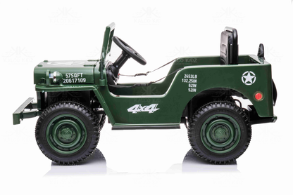 ARMY WILLY JEEP - Green | 12V | Leather Seat | EVA Wheels | Parental RC