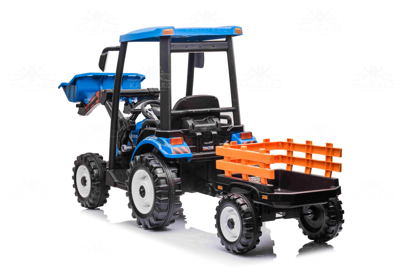 HOLLAND STYLE TRACTOR with TRAILER - Blue | 24V | Leather Seat | EVA Wheels