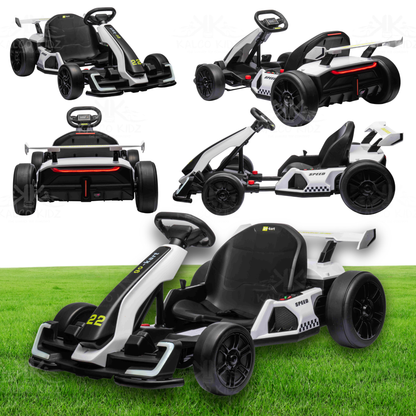 DRIFT GO KART - White | 24V | Bluetooth Audio | Adjustable Seat