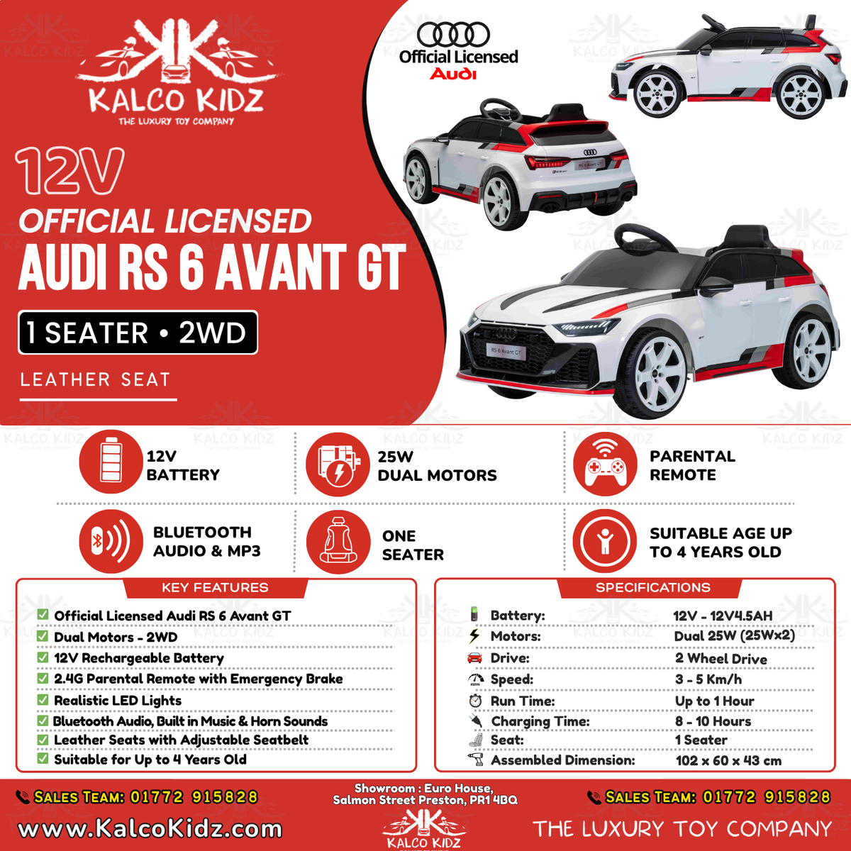 Audi RS 6 Avant GT - White | 12V | Leather Seat