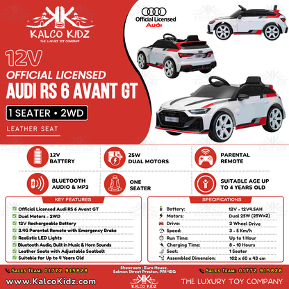 Audi RS 6 Avant GT - White | 12V | Leather Seat