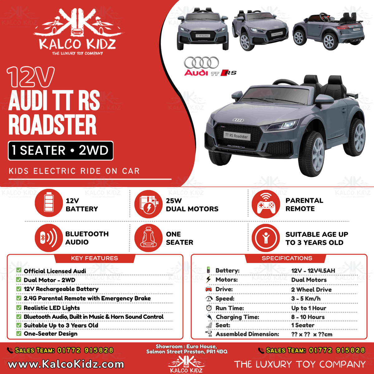Audi TT RS Roadster - Grey | 12V | RC
