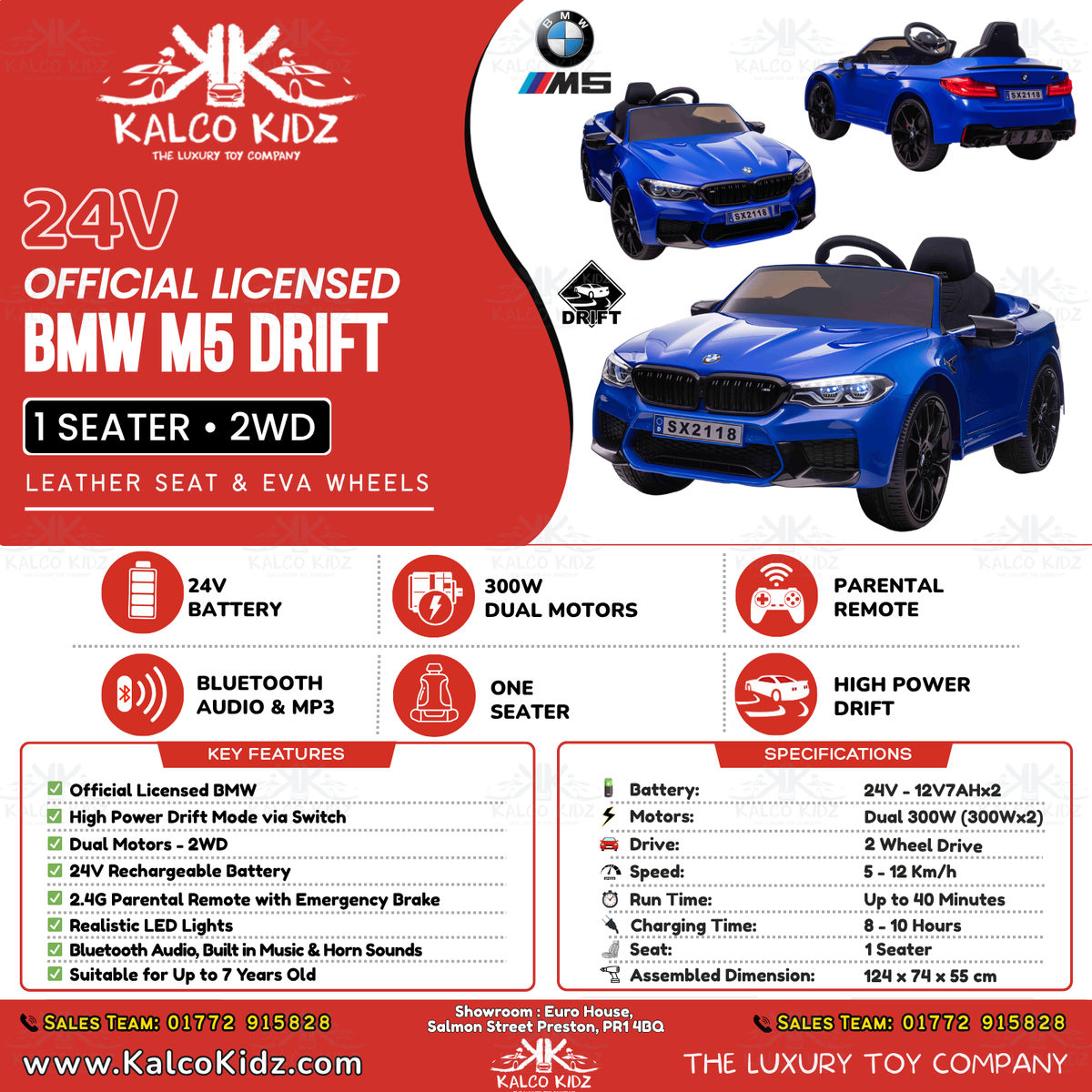 BMW M5 DRIFT - Blue | 24V | Leather Seat | EVA Wheel | High Power | RC