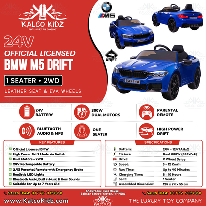 BMW M5 DRIFT - Blue | 24V | Leather Seat | EVA Wheel | High Power | RC