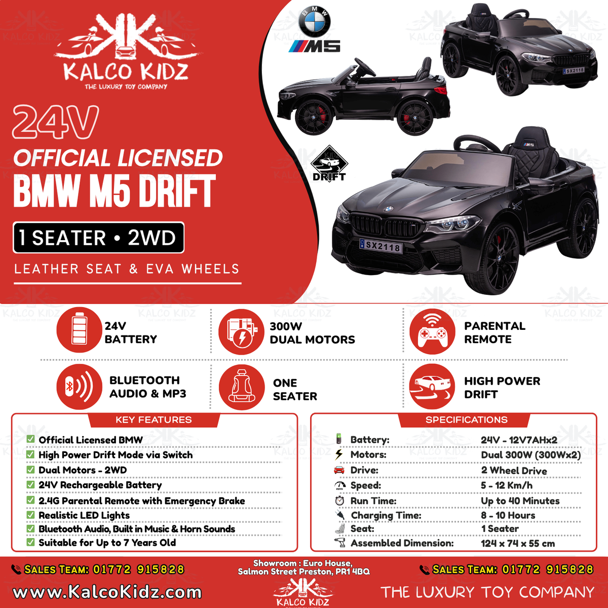 BMW M5 DRIFT - Black | 24V | Leather Seat | EVA Wheel | High Power | RC