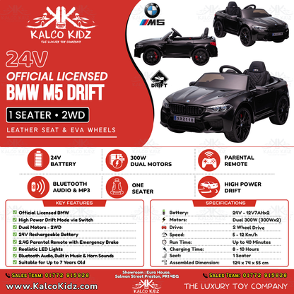 BMW M5 DRIFT - Black | 24V | Leather Seat | EVA Wheel | High Power | RC