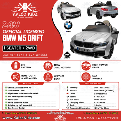 BMW M5 DRIFT - Silver Grey | 24V | Leather Seat | EVA Wheel | High Power | RC (Copy)