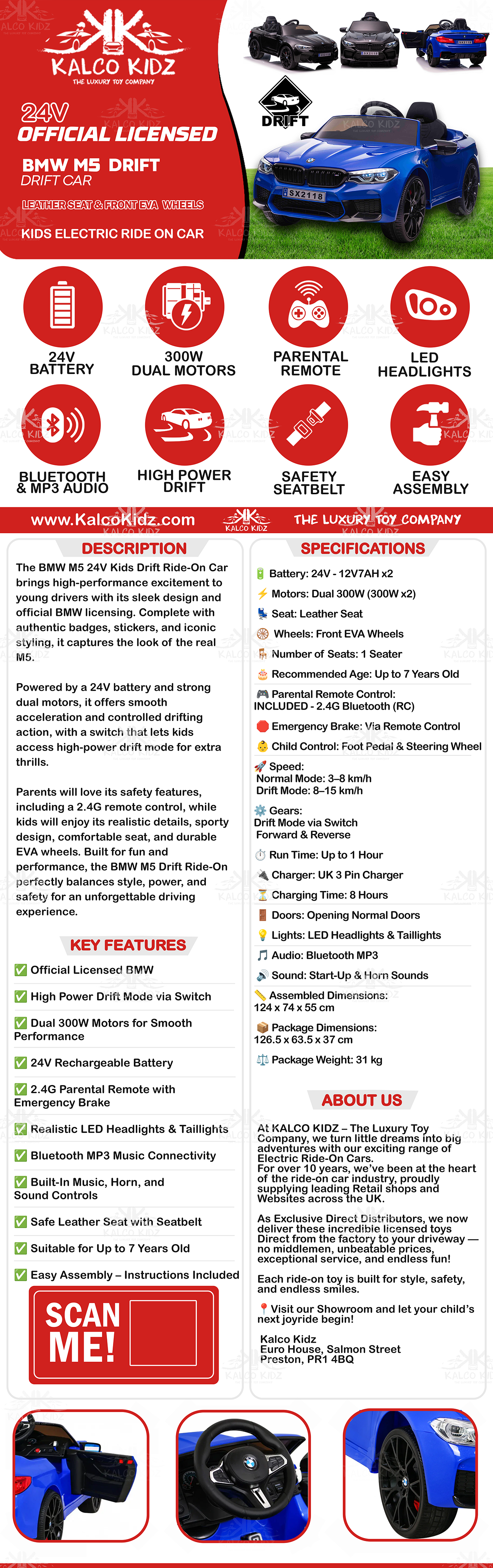 BMW M5 DRIFT - Black | 24V | Leather Seat | EVA Wheel | High Power | RC