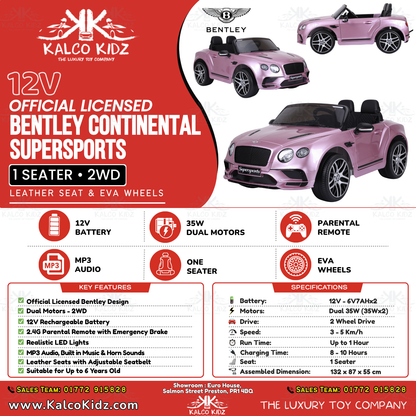 BENTLEY SUPERSPORTS - Paint Pink | 12V | Leather Seat | EVA Wheels
