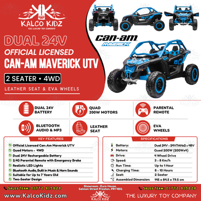 CanAm MAVERICK UTV - BLUE | DUAL 24V | 4WD | 2 Seater | Leather Seat | EVA Wheel | RC
