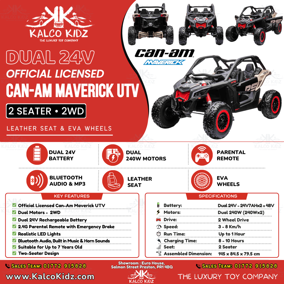 CanAm MAVERICK UTV - RS VERSION | Dual 24V | 2 Seater | Leather Seat | EVA Wheel | RC
