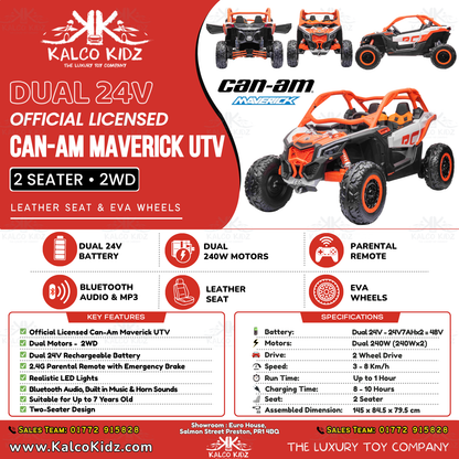 CanAm MAVERICK UTV - Orange | Dual 24V | 2 Seater | Leather Seat | EVA Wheel | RC