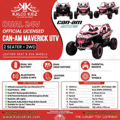 CanAm MAVERICK UTV - Pink | Dual 24V | 2 Seater | Leather Seat | EVA Wheel | RC