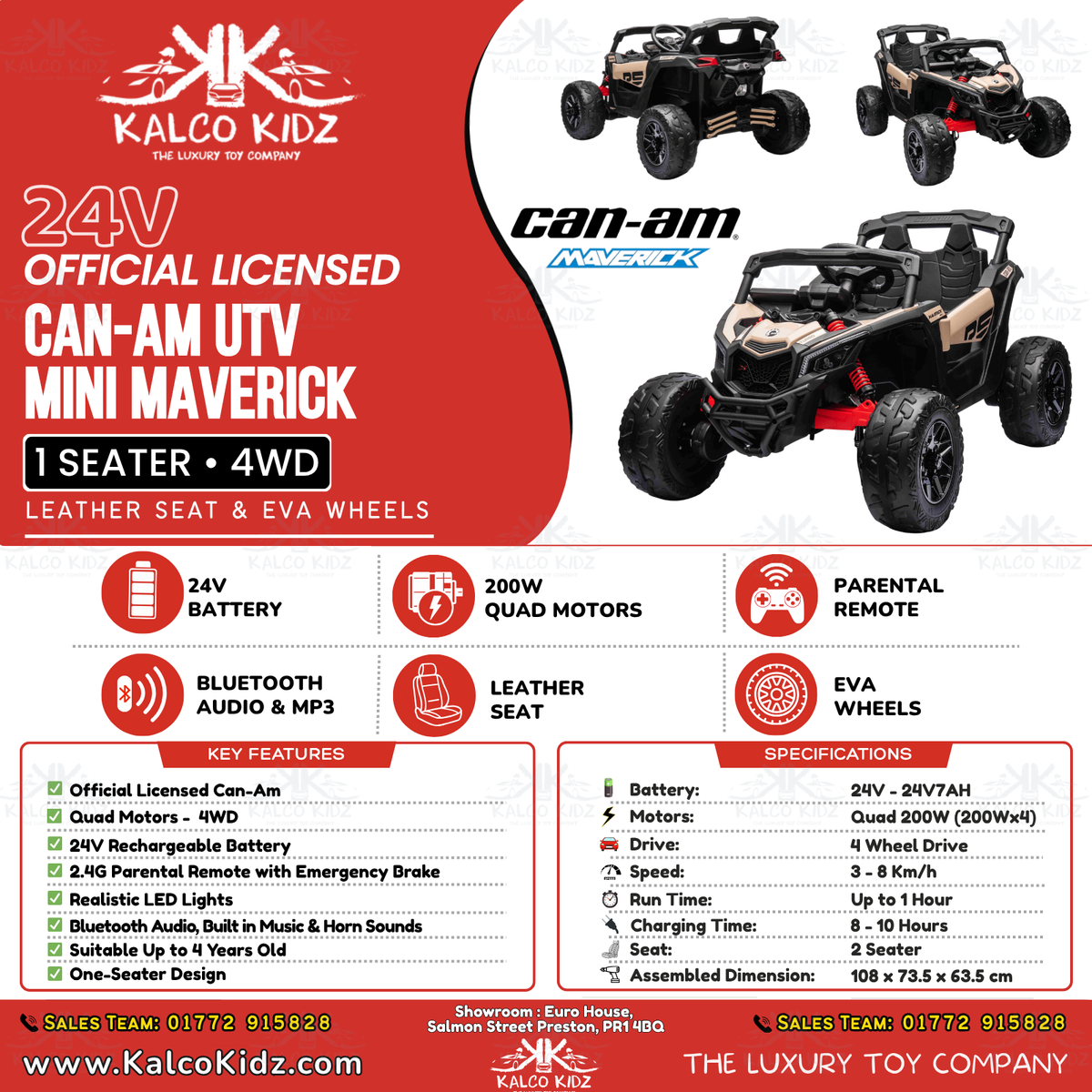 CanAm UTV MINI - Khaki | 24V | Leather Seat | EVA Wheels | High Power | RC
