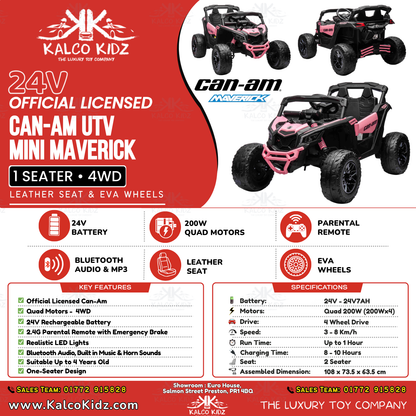 CanAm UTV MINI - Pink | 24V | Leather Seat | EVA Wheels | High Power | RC