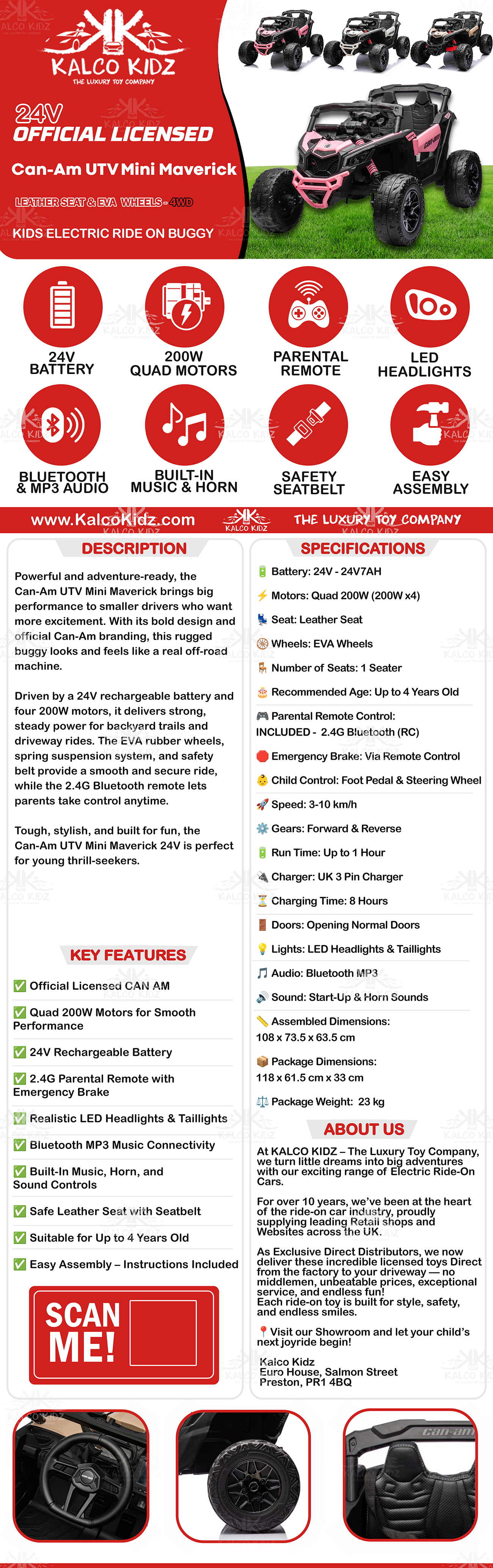 CanAm UTV MINI - Khaki | 24V | Leather Seat | EVA Wheels | High Power | RC