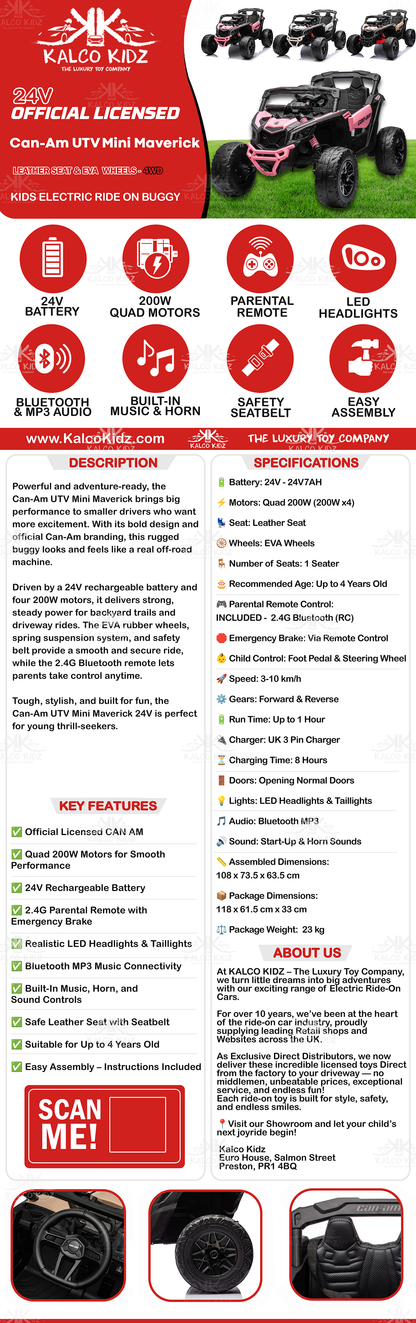 CanAm UTV MINI - Khaki | 24V | Leather Seat | EVA Wheels | High Power | RC