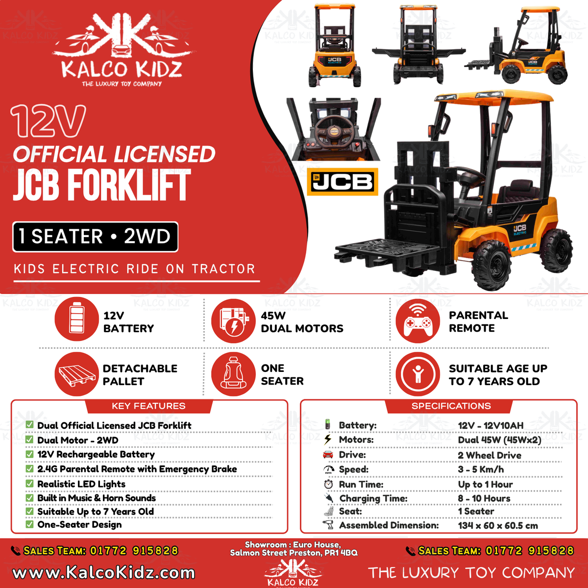 JCB FORKLIFT | 12V10AH | Dual 45W | Includes Pallet | Parental RC