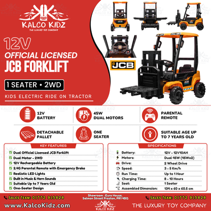 JCB FORKLIFT | 12V10AH | Dual 45W | Includes Pallet | Parental RC