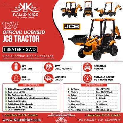 JCB TRACTOR | 12V10AH | Dual 45W | Digger & Excavator | Parental RC