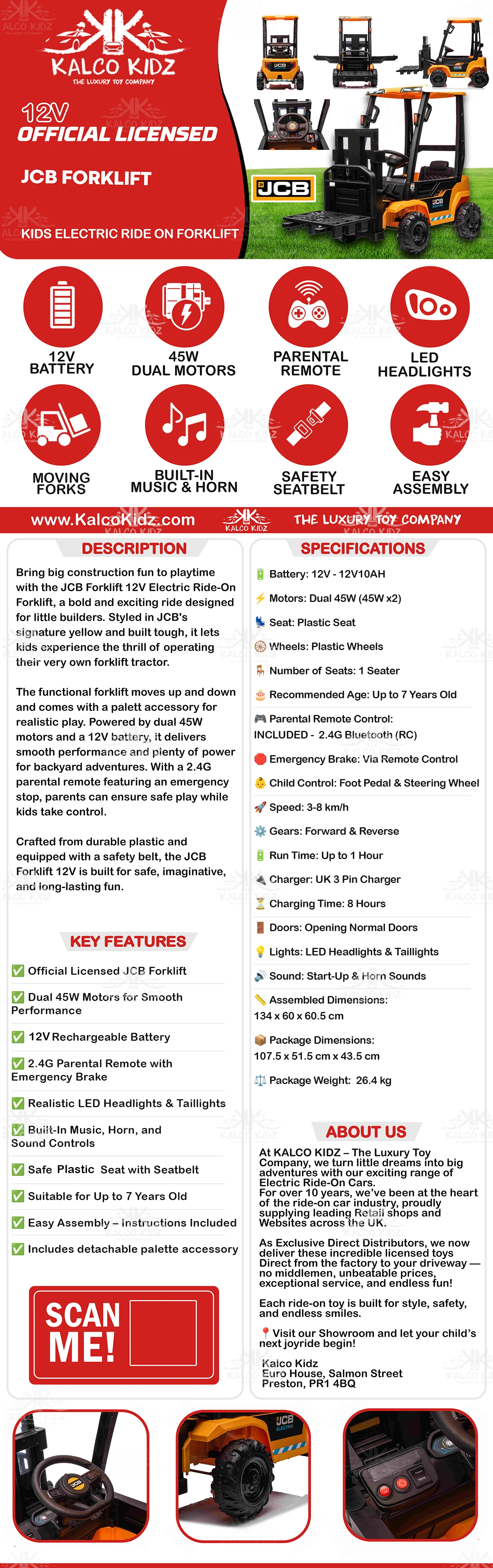 JCB FORKLIFT | 12V10AH | Dual 45W | Includes Pallet | Parental RC