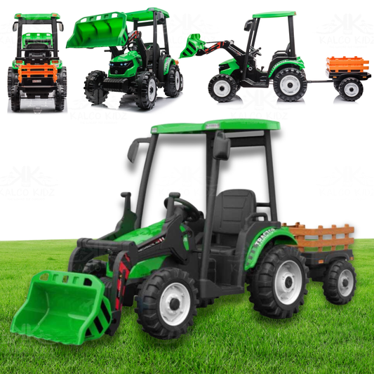 HOLLAND STYLE TRACTOR with TRAILER - Green | 24V | Leather Seat | EVA Wheels