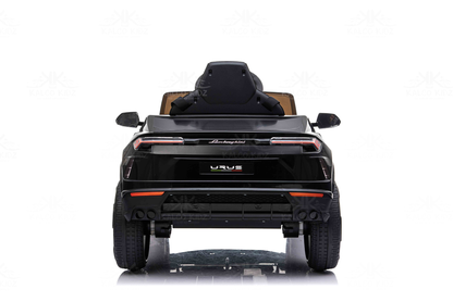 Back view of a black Lamborghini Urus SUV on a white background