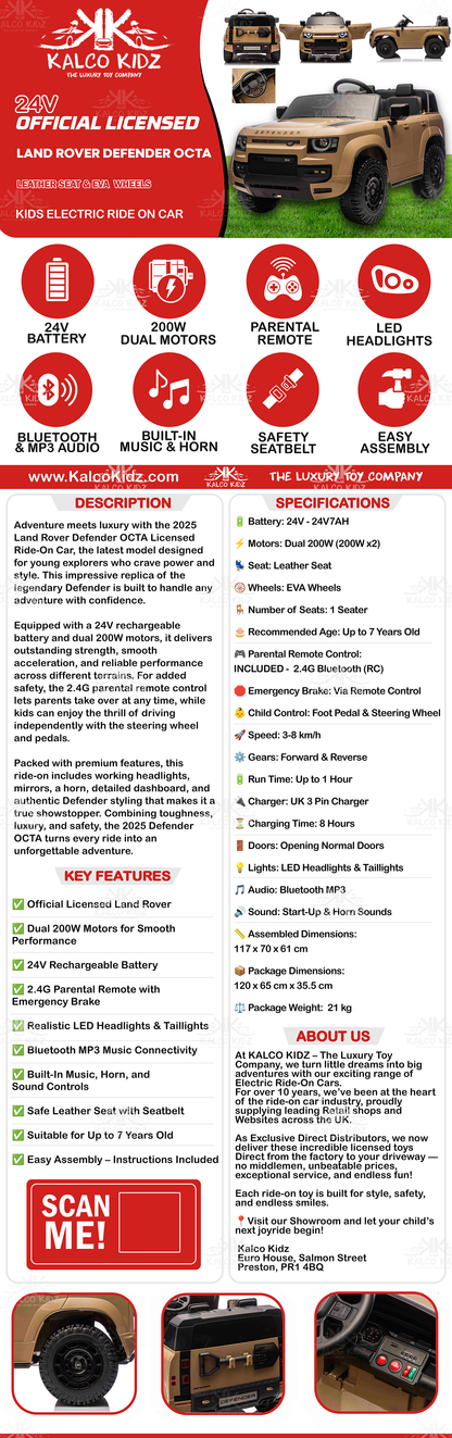 LAND ROVER OCTA DEFENDER - Champagne | 24V | Leather Seat | EVA Wheels | RC