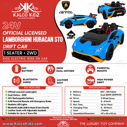 Lamborghini Huracan STO DRIFT - Blue | 24V | High Power | Leather Seat | EVA Wheels