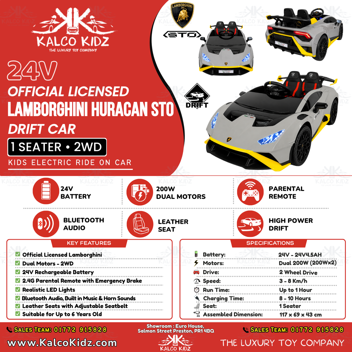Lamborghini Huracan STO DRIFT - Grey | 24V | High Power | Leather Seat | EVA Wheels
