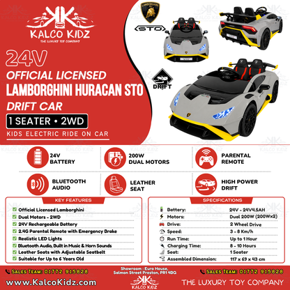 Lamborghini Huracan STO DRIFT - Grey | 24V | High Power | Leather Seat | EVA Wheels