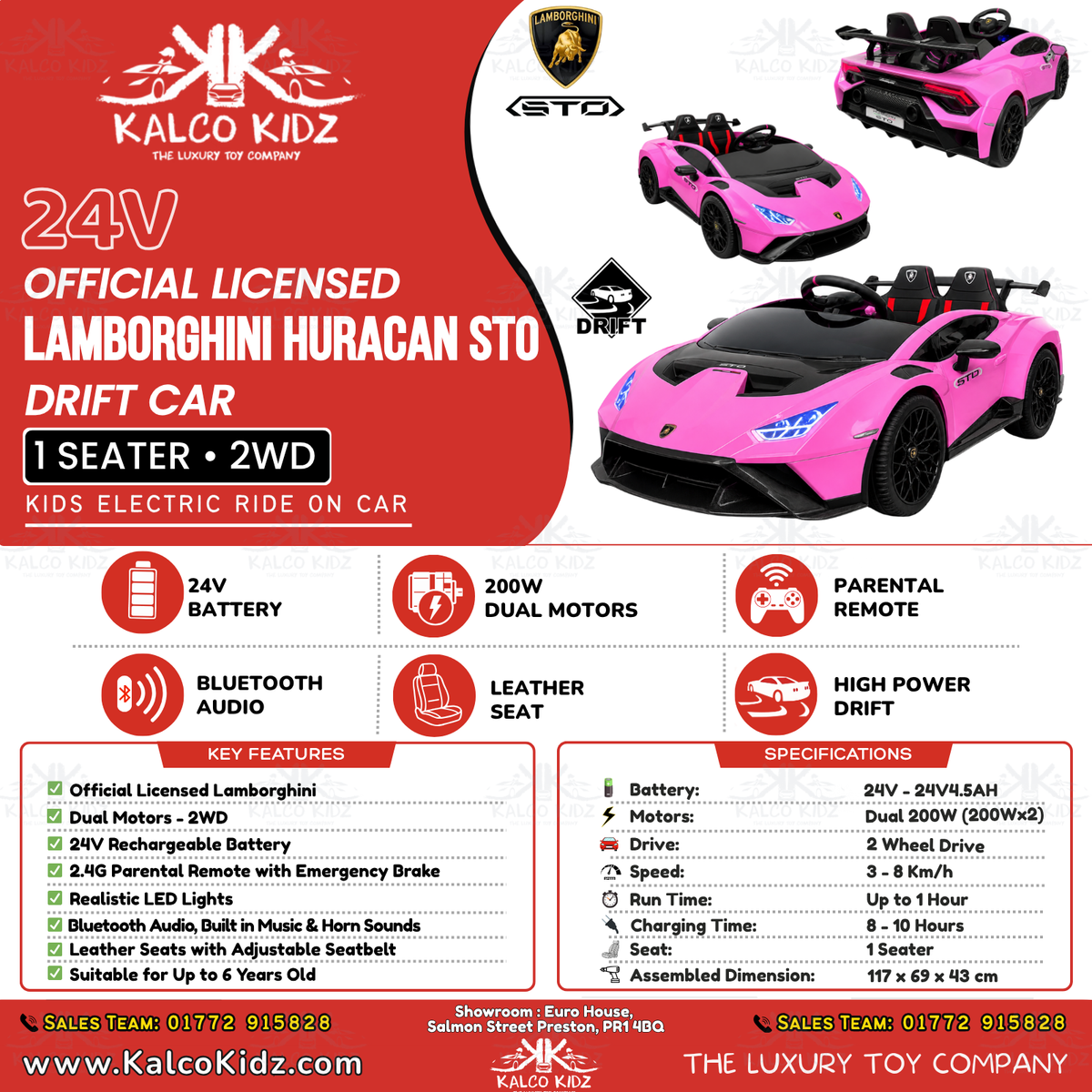 Lamborghini Huracan STO DRIFT - Blue | 24V | High Power | Leather Seat | EVA Wheels