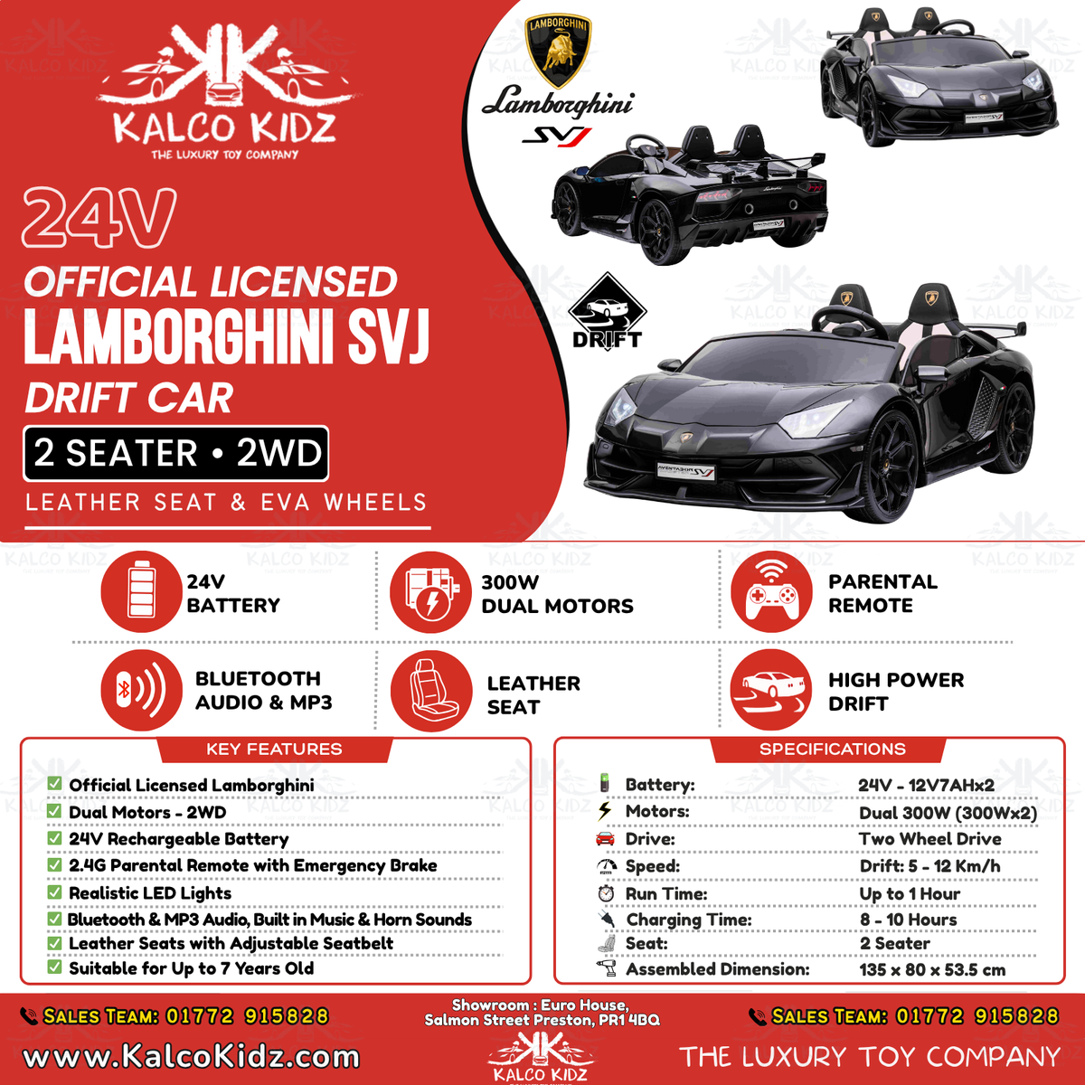 LAMBORGHINI SVJ DRIFT - Black | 24V | High Power | Leather Seat | RC