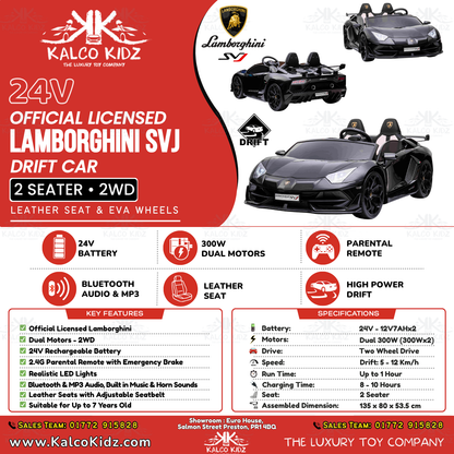 LAMBORGHINI SVJ DRIFT - Black | 24V | High Power | Leather Seat | RC