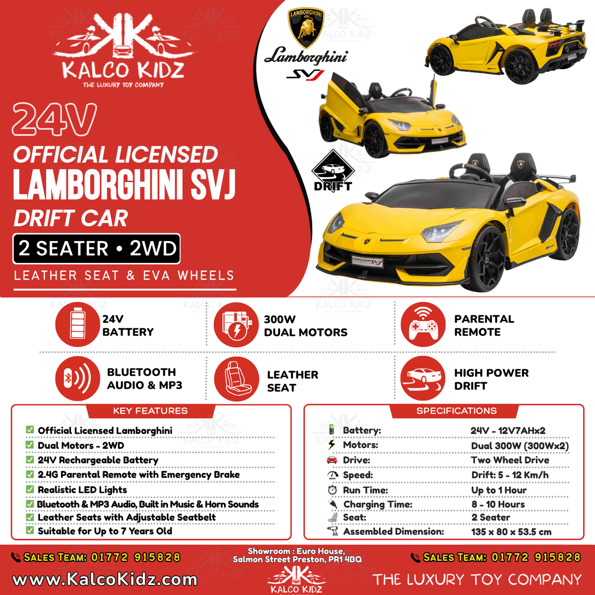 LAMBORGHINI SVJ DRIFT - Yellow | 24V | High Power | Leather Seat | RC