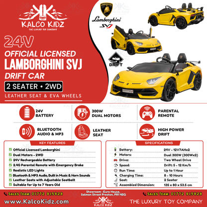 LAMBORGHINI SVJ DRIFT - Yellow | 24V | High Power | Leather Seat | RC