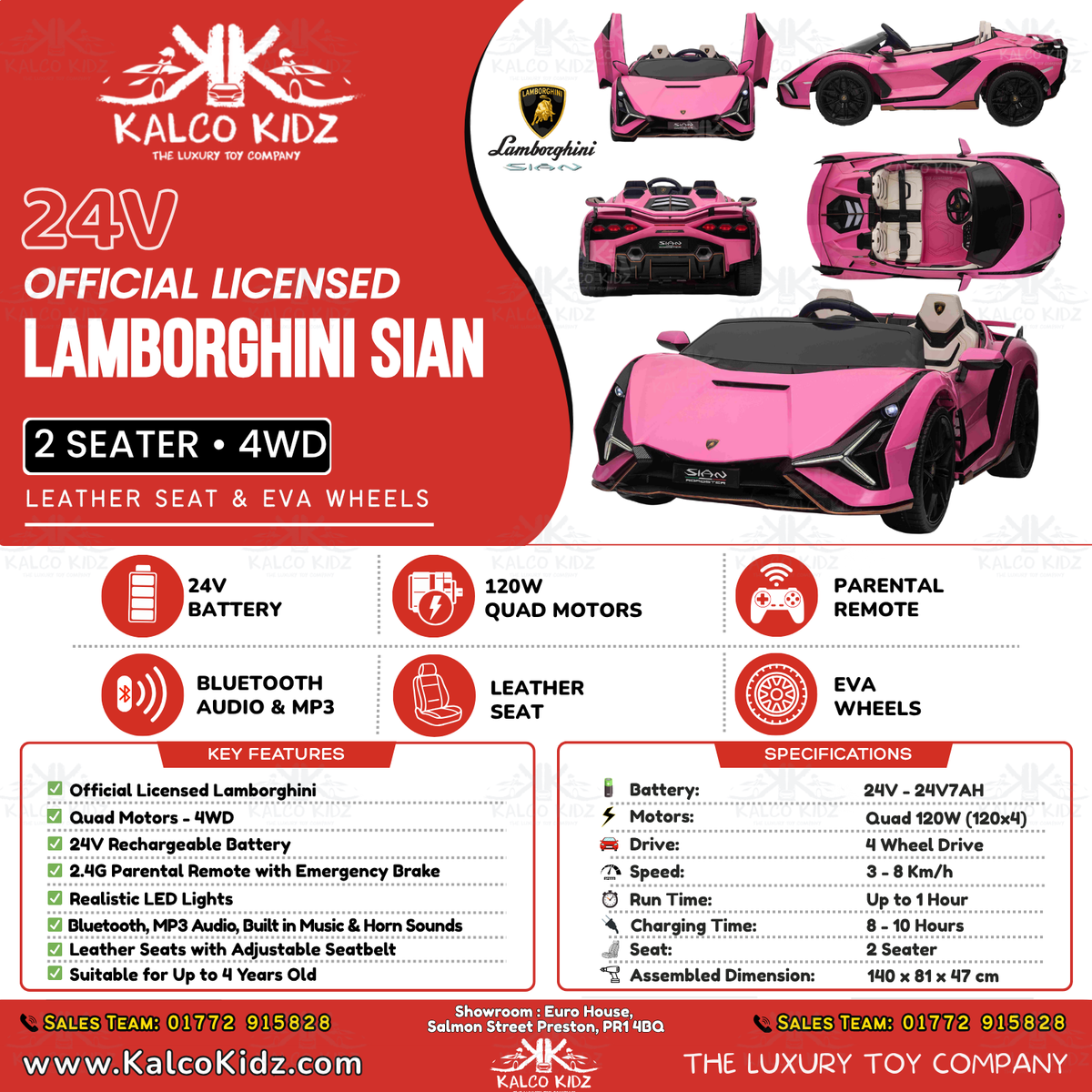 LAMBORGHINI SIAN - Pink | 24V | 2 Seater | Leather Seat | EVA Wheels