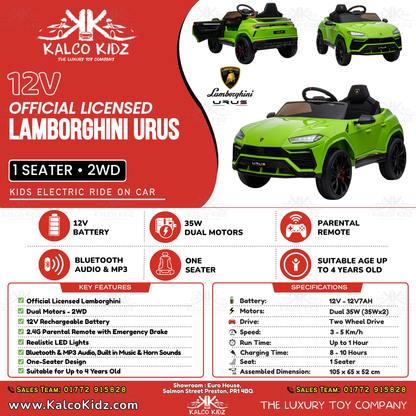LAMBORGHINI URUS - Green | 12V | Bluetooth Audio | Parental RC