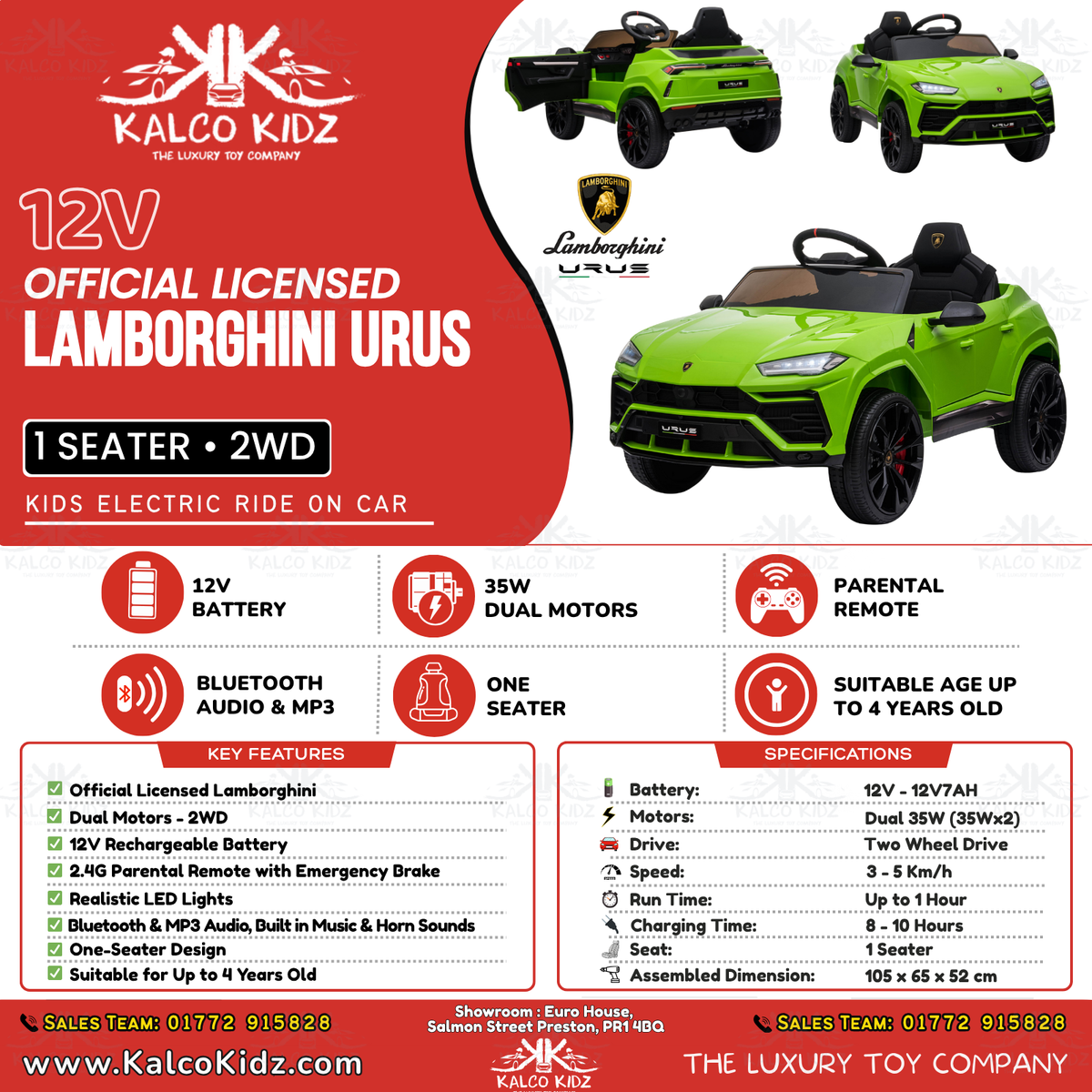LAMBORGHINI URUS - Green | 12V | Leather Seat | EVA Wheels | RC