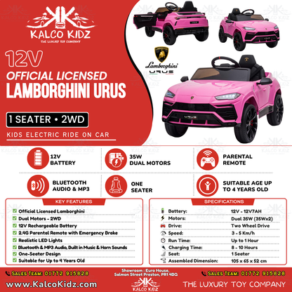 LAMBORGHINI URUS - Pink | 12V | Bluetooth Audio | Parental RC