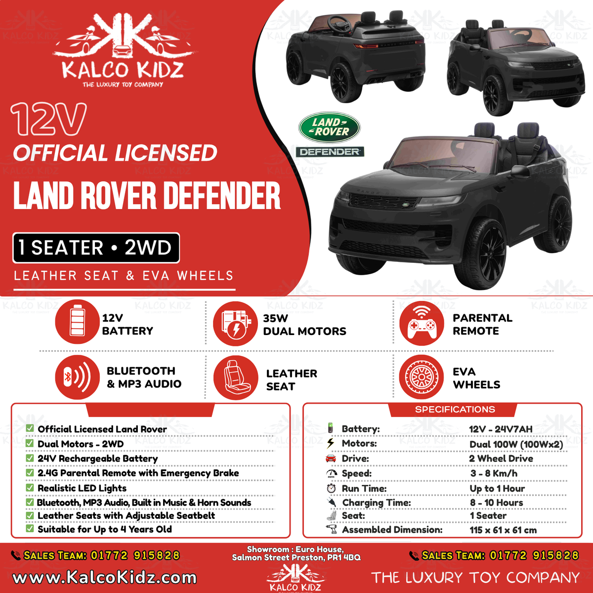 RANGE ROVER SPORT - Black | 24V | 2 Seater | Leather Seat | EVA Wheels | RC