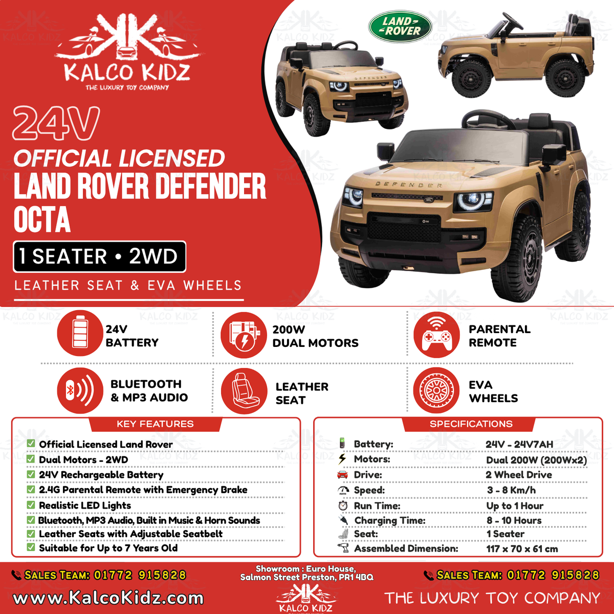 LAND ROVER OCTA DEFENDER - Champagne | 24V | Leather Seat | EVA Wheels | RC